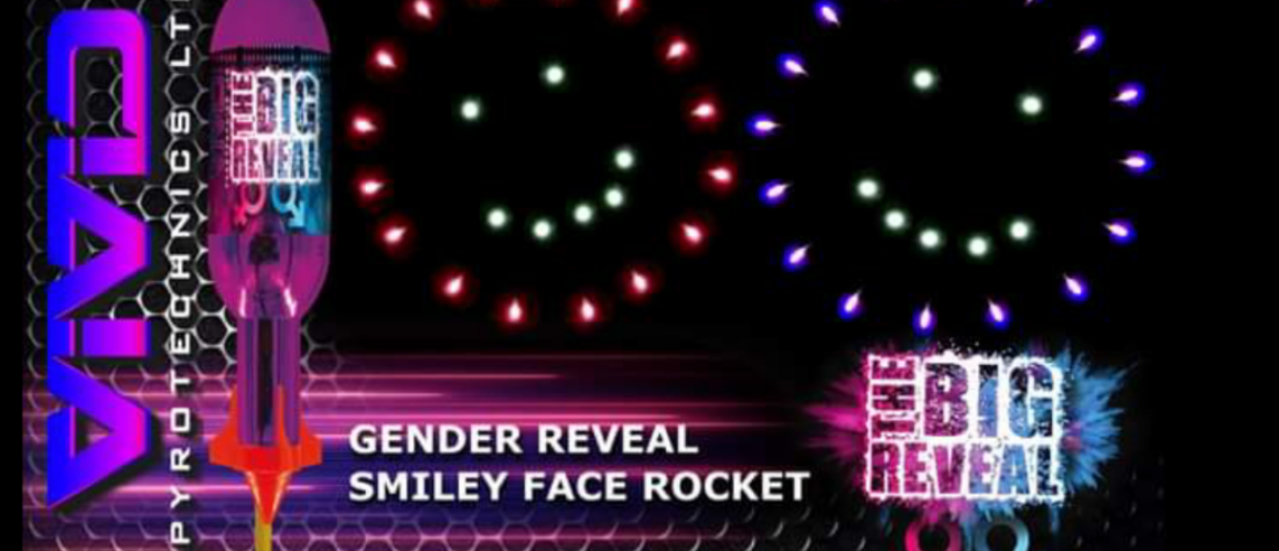 The Big Reveal - pink smiley face rocket