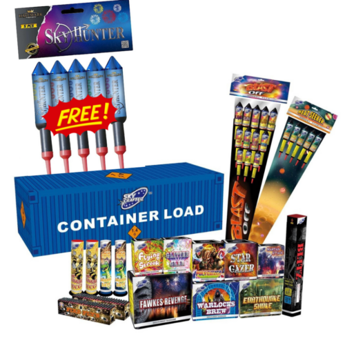 container load crate of fireworks. Free Sky Hunters rockets