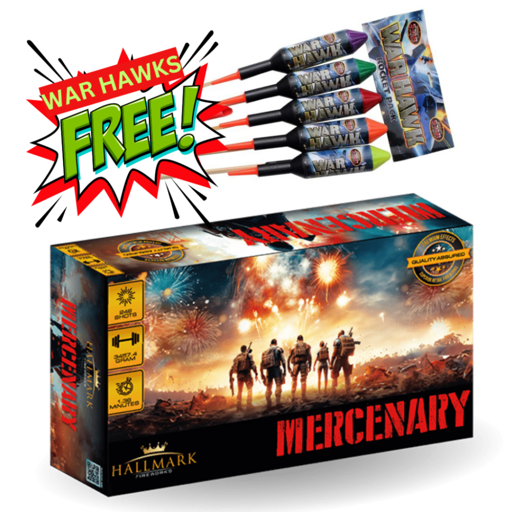 MERCENARY BY HALLMARK FIREWORKS AND FREE WAR HAWK ROCKETS