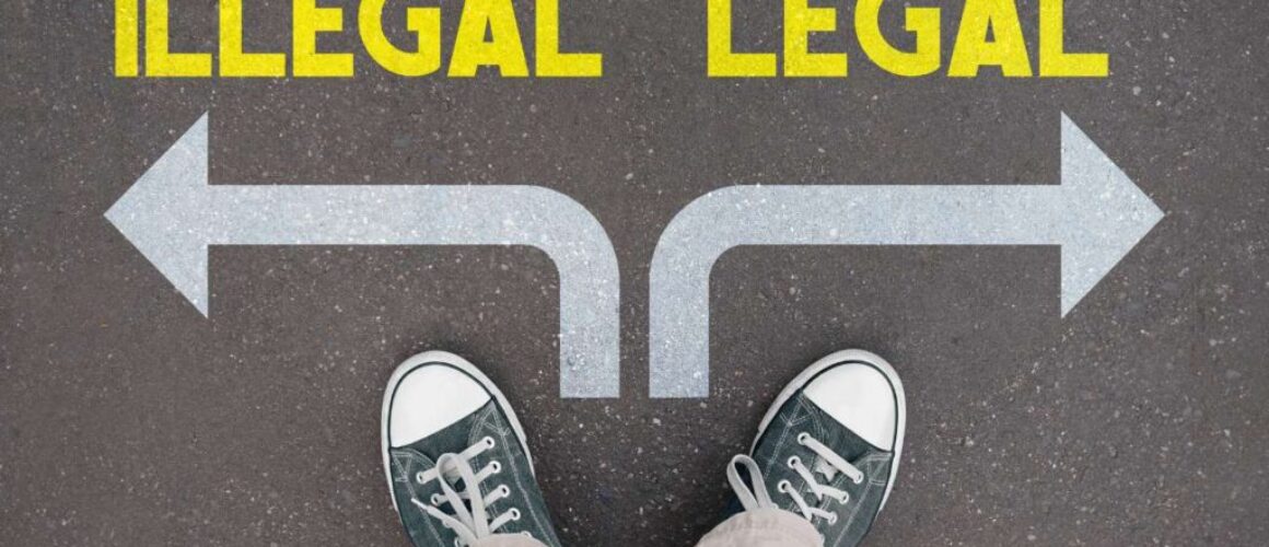 Legal or illegal concept - legs with trainer shoes