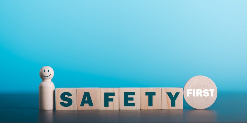 word safety first spelled on wooden blocks