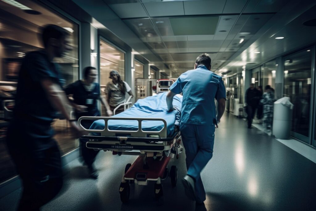 Hospital emergency team rushing a patient