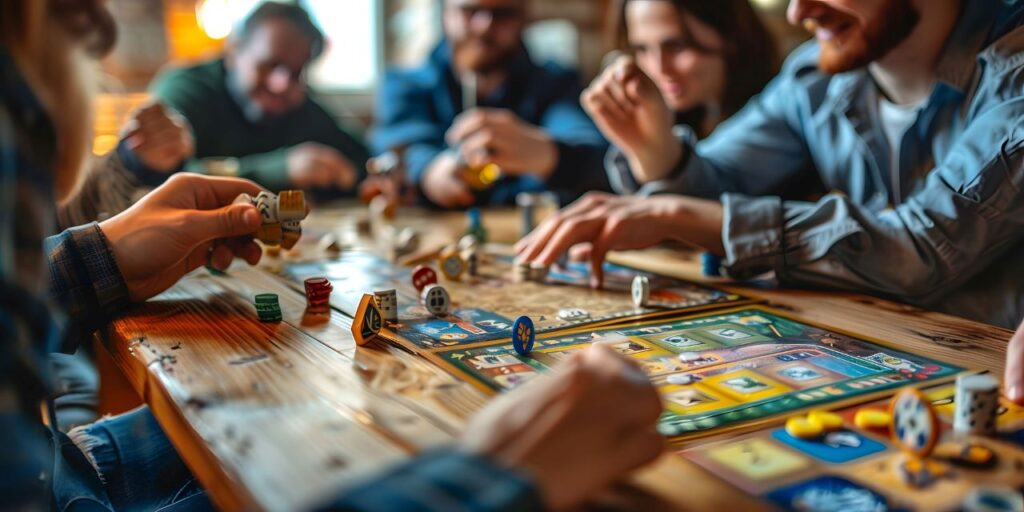 group of young people play board games