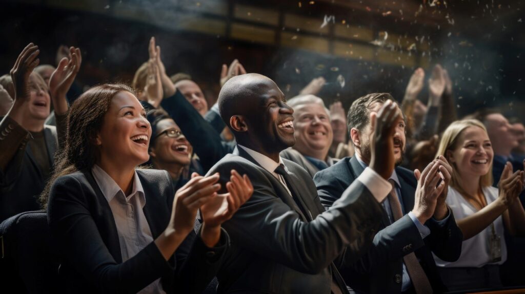 Business people clapping
