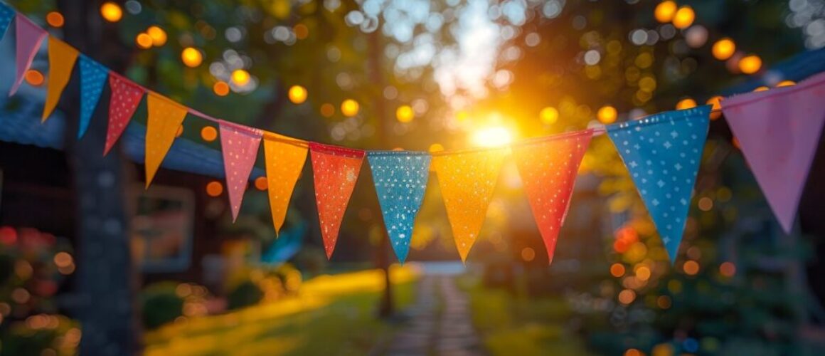 colorful flags hanging in the air