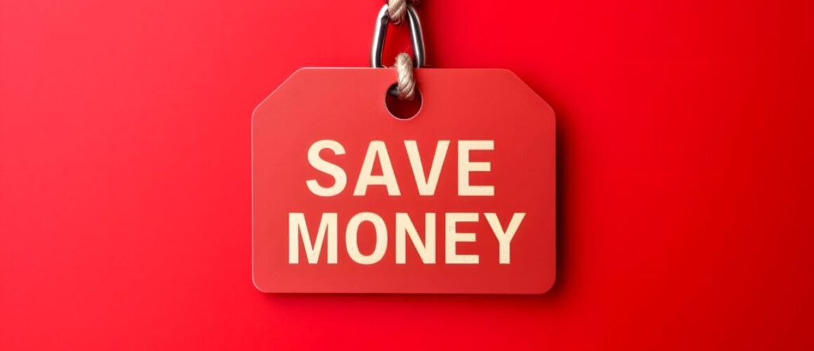 Red discount tag with 'Save Money' written on it