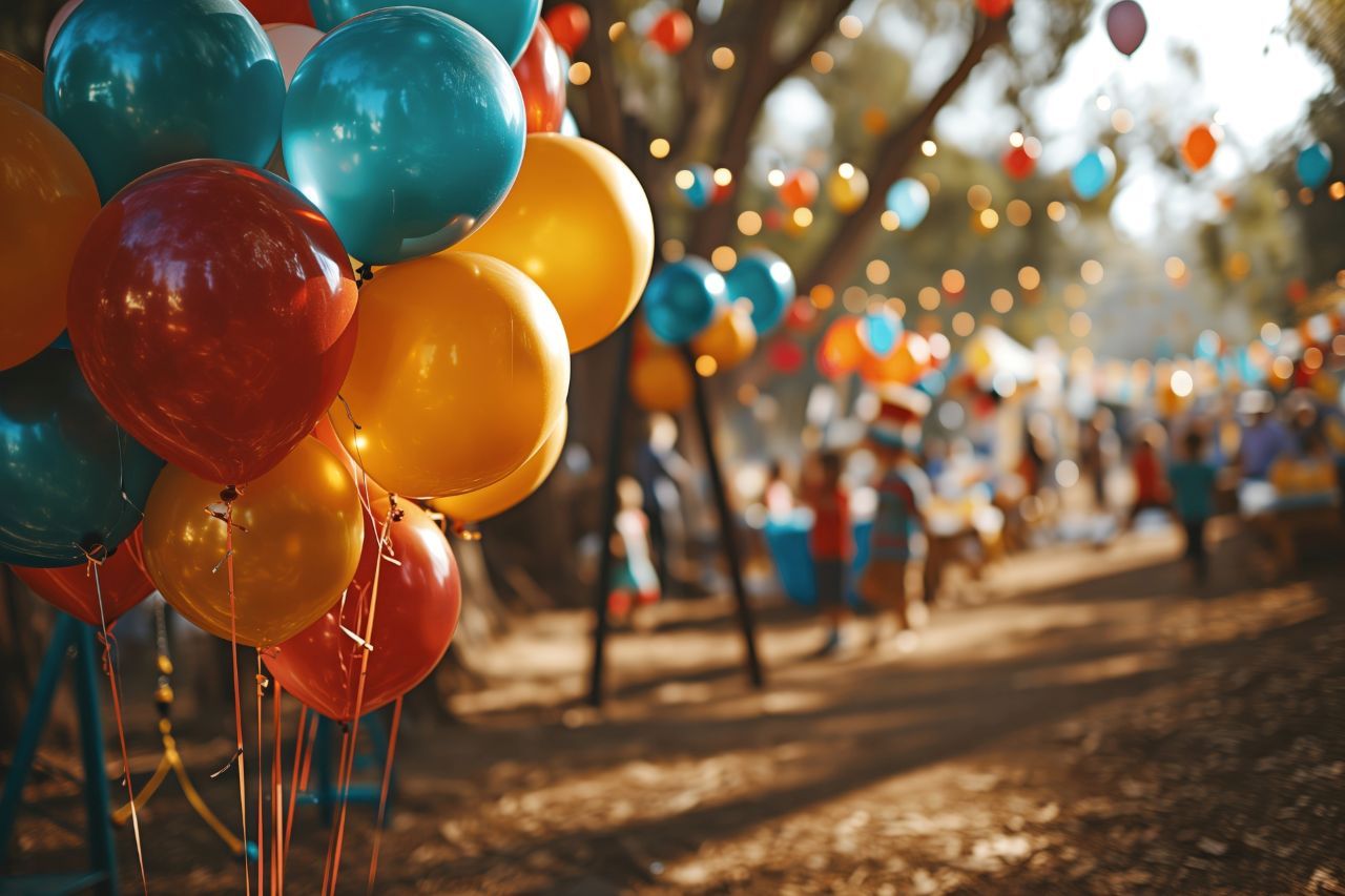 children's birthday party is set up in a local park