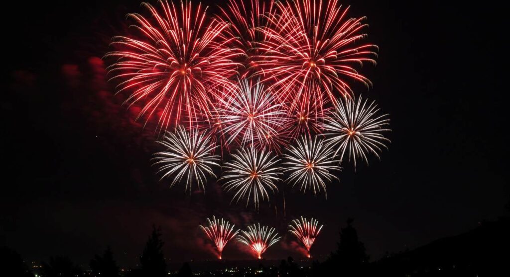 
Fireworks explode during celebration at night in city