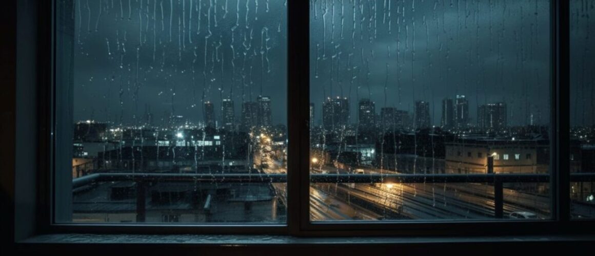 Rainy city view from the window
