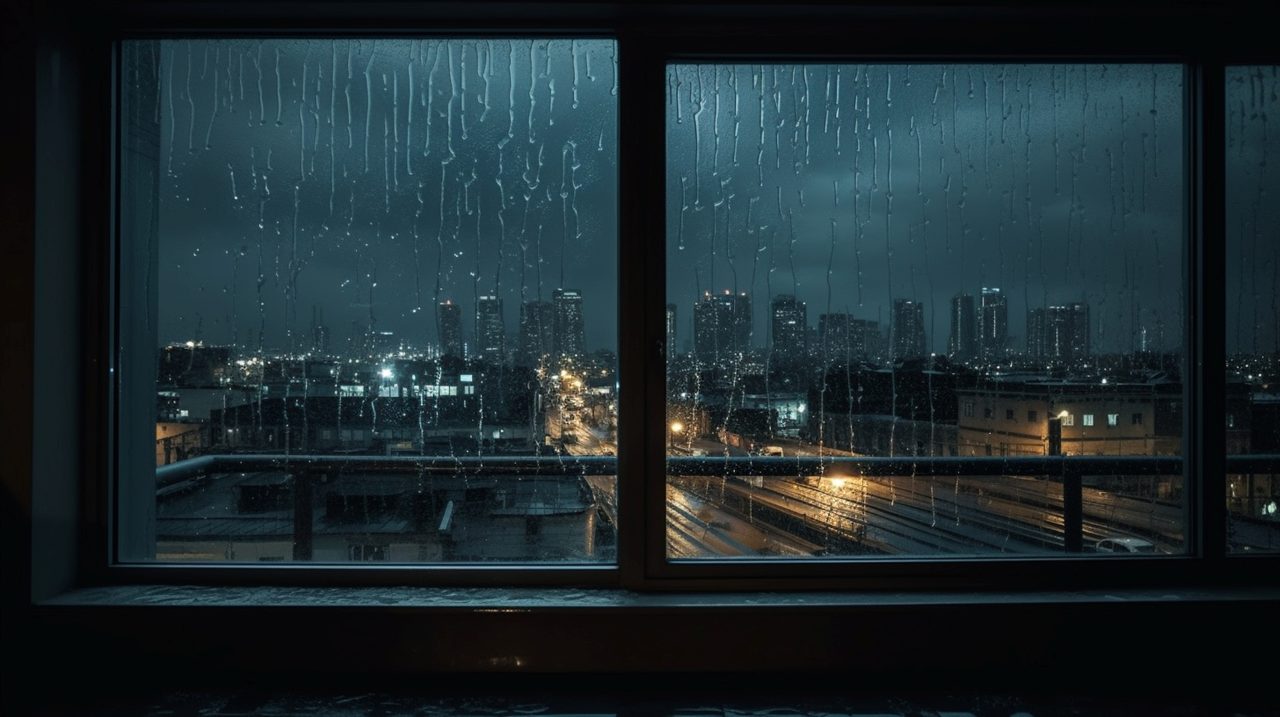 Rainy city view from the window