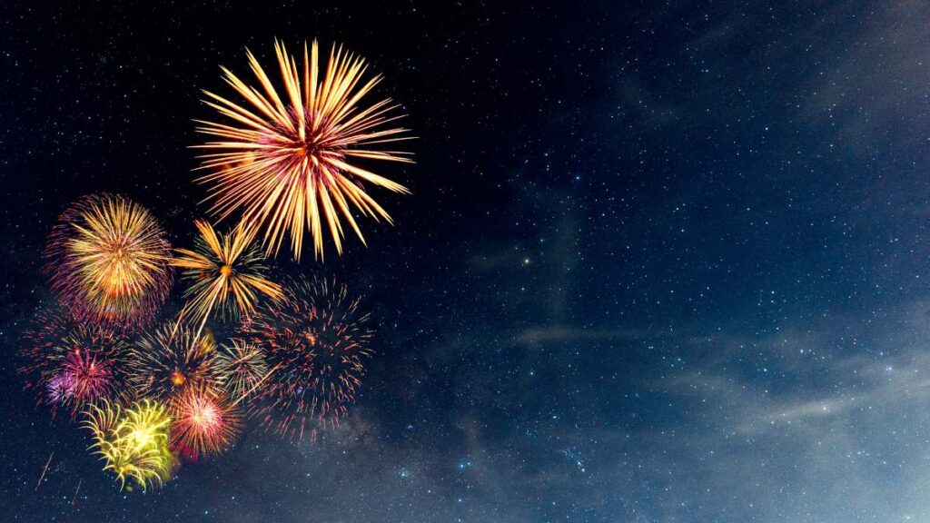 Fireworks with blur milky way background