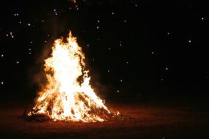 Fire embers particles over black background