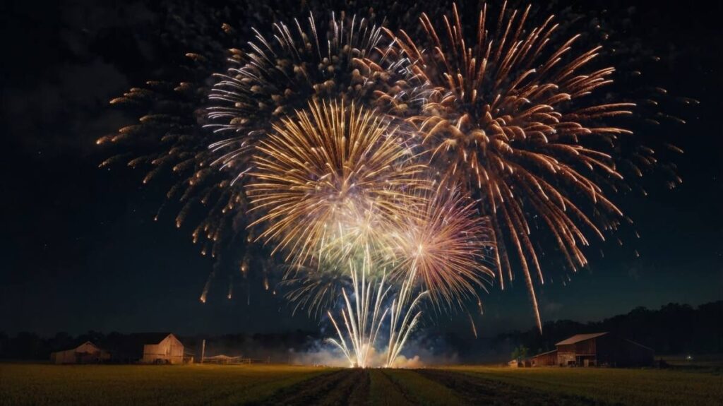 Fireworks at the Farm New Year celebration agriculture concept
