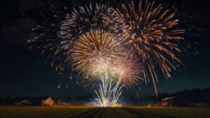 Fireworks at the Farm New Year celebration agriculture concept