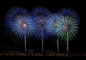 Brilliant Fireworks Display Lighting Up the Night Sky Celebrating Festivities and Special Occasions with City Lights in the Background