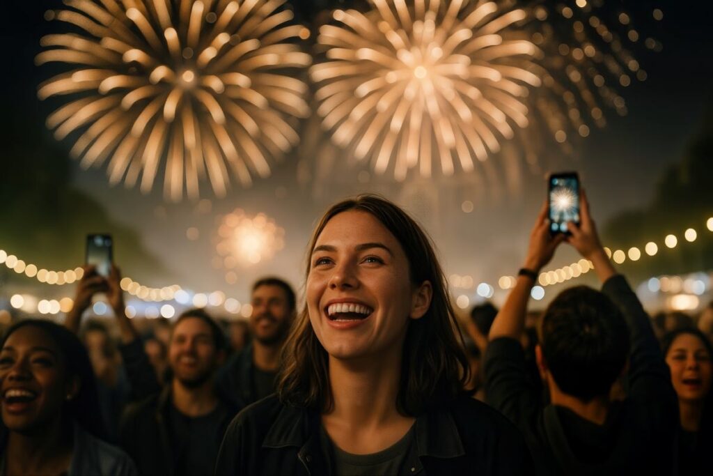Festival Finale Captured During Nighttime Fireworks Display