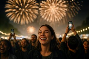 Festival Finale Captured During Nighttime Fireworks Display